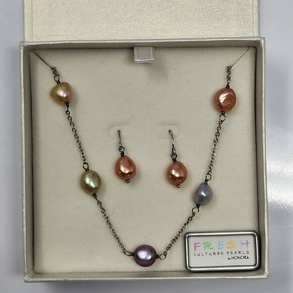 NWT Honora Cultured Pearl Sterling Silver Necklace Earring Jewelry Set - Picture 3 of 7